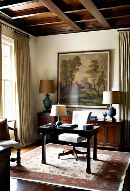 4 wood cofferred ceiling home office tudor