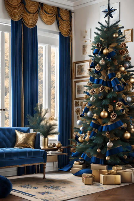 How to Decorate a Christmas Tree with Blue and Gold Blue and Gold Christmas Tree